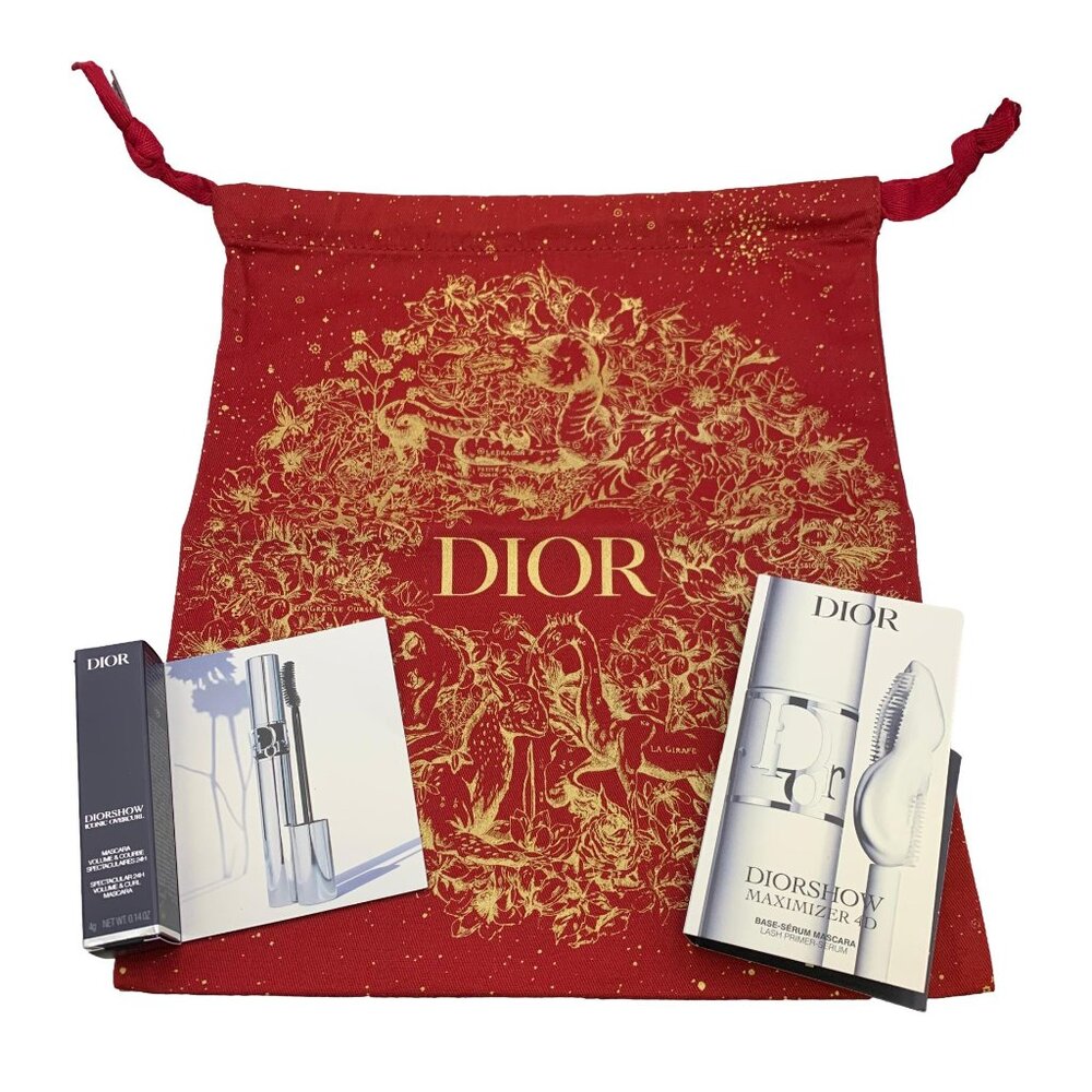 Dior 3pc Set Chinese Drawstring Bag, Diorshow Mascara 4g & Maximizer 4D 1ml